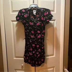 Vintage 90s Basic Editions Black Floral Romper